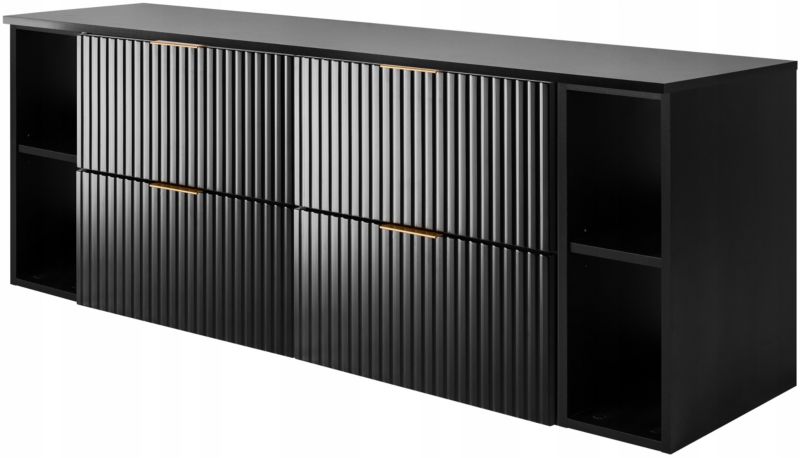 Szafka łazienkowa Furnidea czarna 160 cm wisząca z regałami blat czarny mat Flow 1 szt.