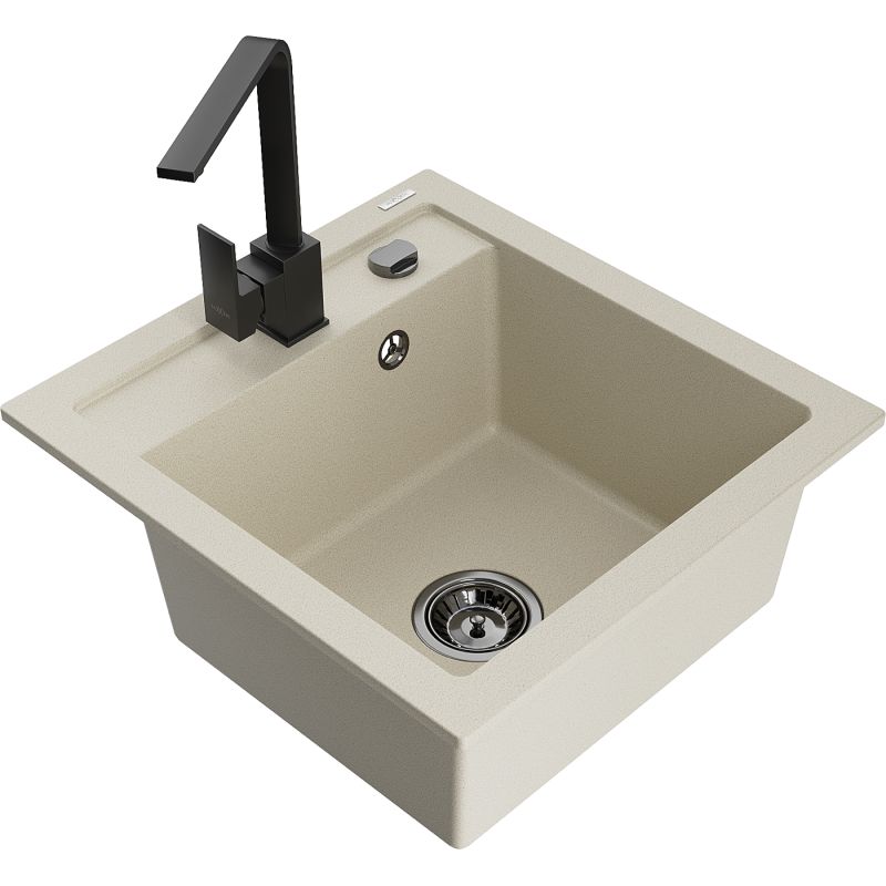 Zlewozmywak granitowy 1-komorowy Mexen Vito z baterią kuchenną Rita beżowy - 6503-69-670300-50 1 szt.