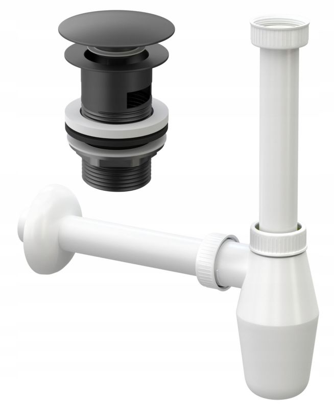 Korek Klik Klak Czarny + Syfon Do Umywalki Granitan Z Przelewem 1 szt.