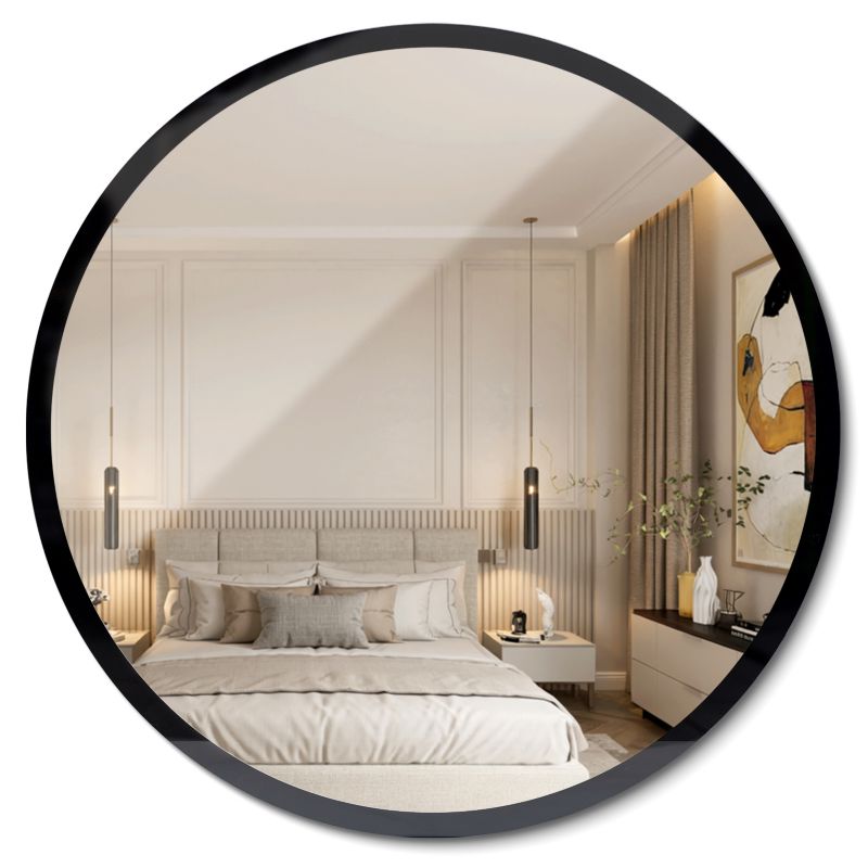 Lustro Okrągłe ArtPrintCave 80 cm Dekoracyjne Ścienne W Stylu Loft z Czarną Szklaną Obwódką 1 szt.