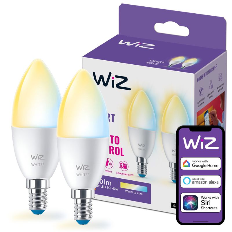 Żarówka LED WiZ E14 Świeczka C37 4.9W 470lm 2700-6500K TW Inteligentna Smart WiFi Bluetooth Aplikacja 2 szt.