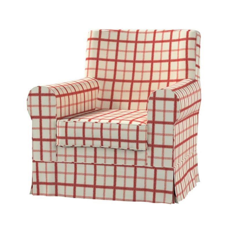 Pokrowiec na fotel Ektorp Jennylund Dekoria Avinon czerwona kratka na tle ecru 1 szt.