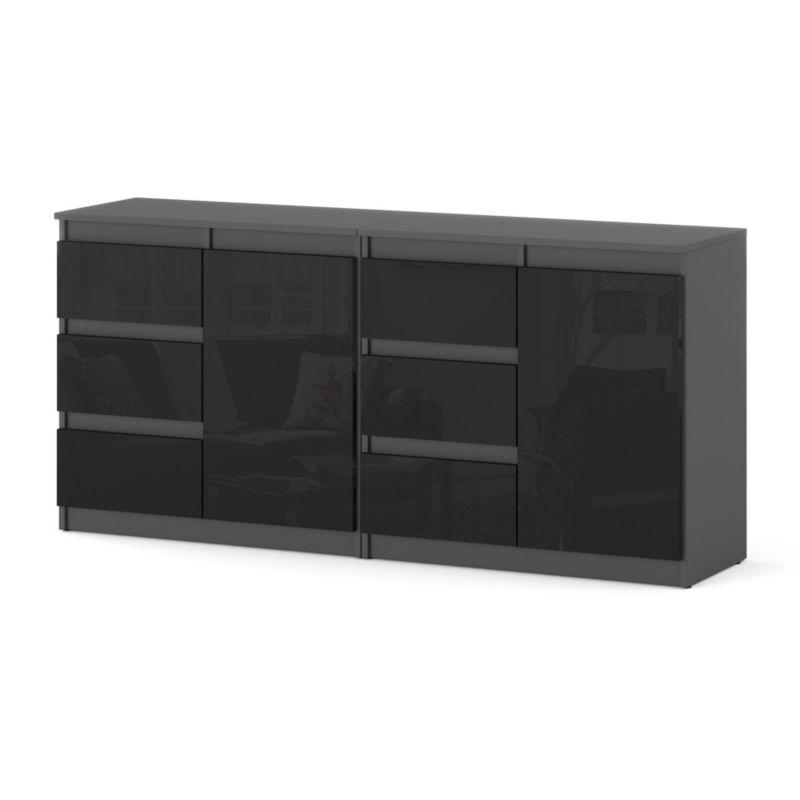 Komoda Hurtownia-Mebli Szuflady 6 Agna Mini 160cm Szary Mat Czarny Połysk 160x35x75 cm 1szt.