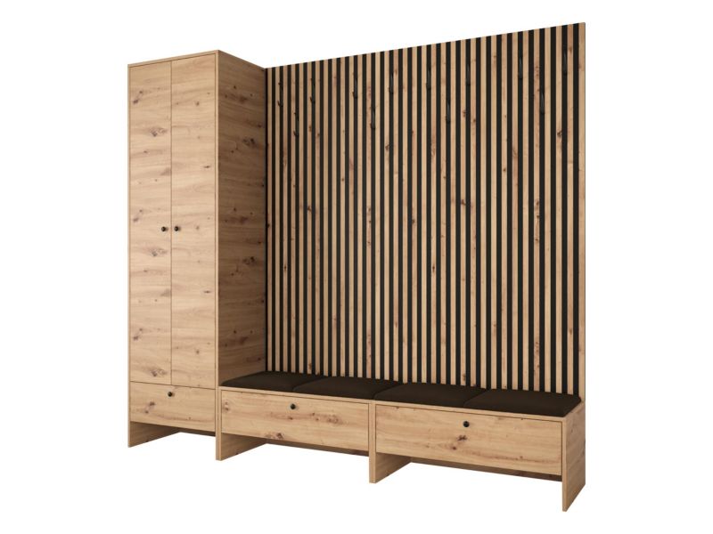 Garderoba MIRJAN 24 Balma VI dąb artisan/czarny/plusz gorzka czekolada 1 kpl.