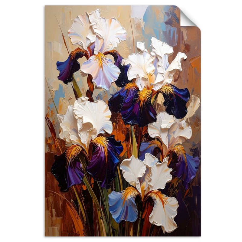 Naklejka na ścianę do salonu sypialni Feeby Irysy Kwiaty imitacja farby olejnej 100x150cm 1szt