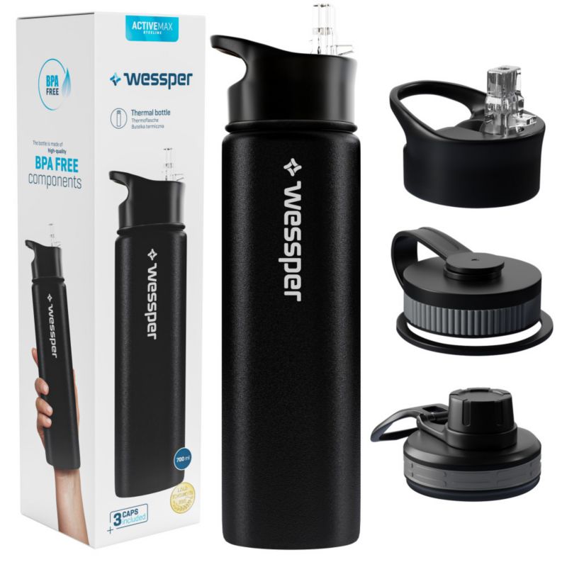 Butelka termiczna, Wessper, termos, 700ml, stal nierdzewna, czarny, 1szt
