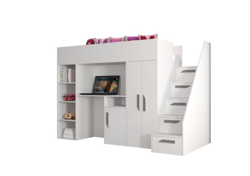 Łóżko piętrowe Antresola Abiks PARTY 14 biały + biały + szary 1 szt.