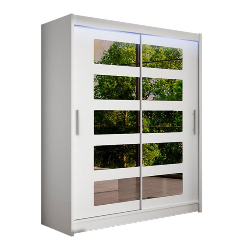 Szafa MIRJAN 24 z drzwiami przesuwnymi Presto V z oświetleniem RGB biały/lustro 1 szt.