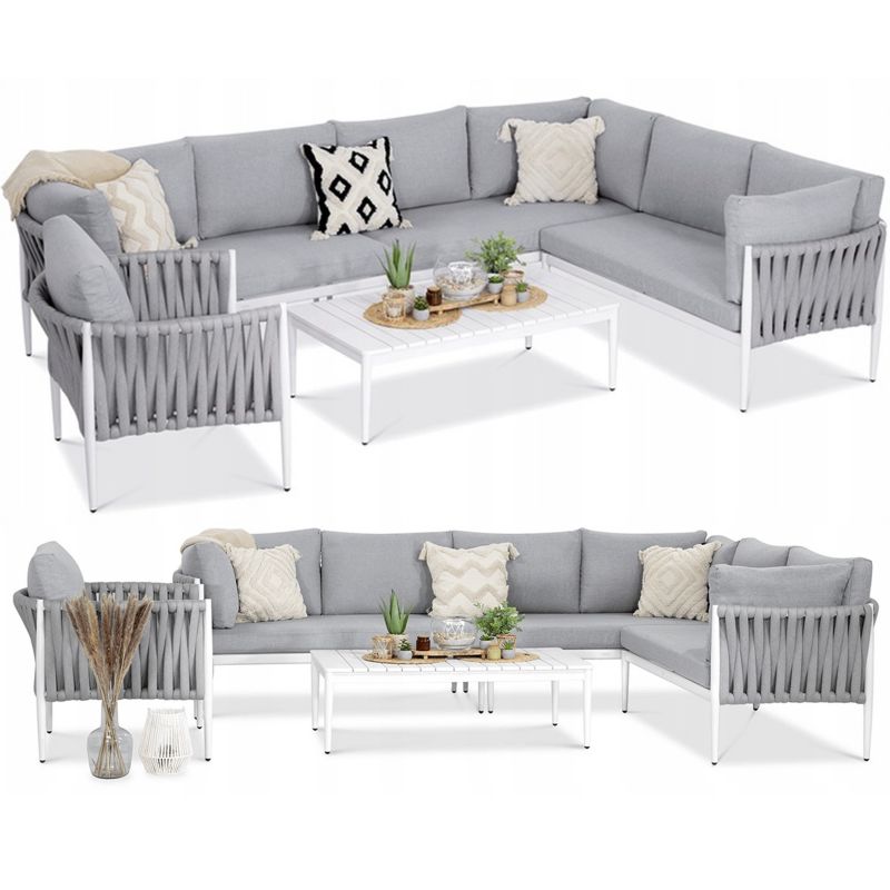 Zestaw Mebli Ogrodowych Focus Garden Wypoczynkowych Monza Narożnik Stolik Premium Bialo Szary 1 szt