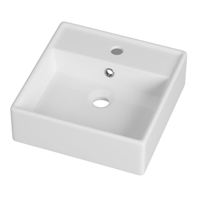 Umywalka Nablatowa Łazienkowa Granitan Mona Kwadratowa z Przelewem Ceramiczna Biała 1szt.