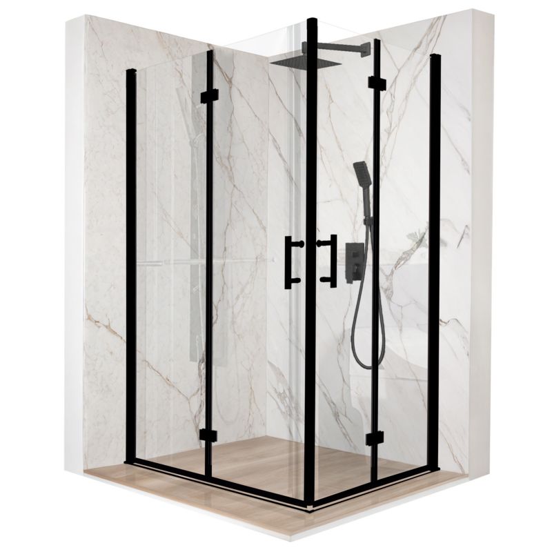 Kabina prysznicowa prostokątna TECHGLOBE uchylna czarna 100x90 szkło 6mm + powłoka 1 szt.
