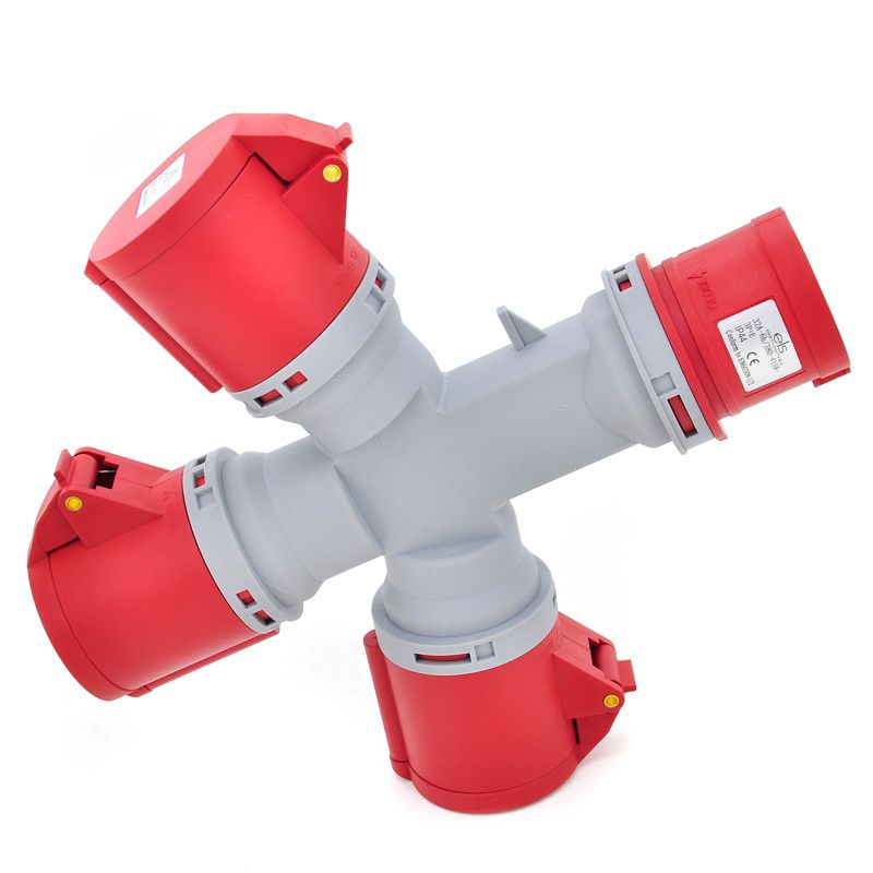 Rozgałęziacz potrójny, adapter siłowy ELS Elektrotechnika HTN1024 32A 3P+E IP44, trójnik rozdzielczy, przemysłowy, 1 szt.