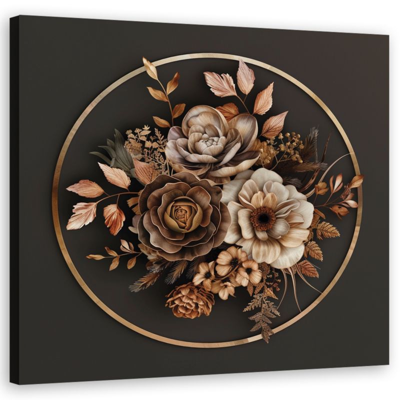 Obraz do salonu sypialni Feeby Brązowe Kwiaty Liście 60x60 cm 1szt