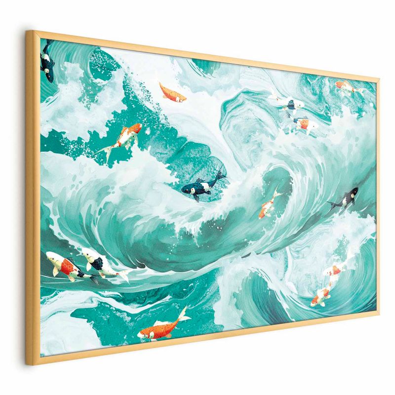 Plakat Artgeist Ryby i fale 30x21 cm z ramą złotą 1 szt