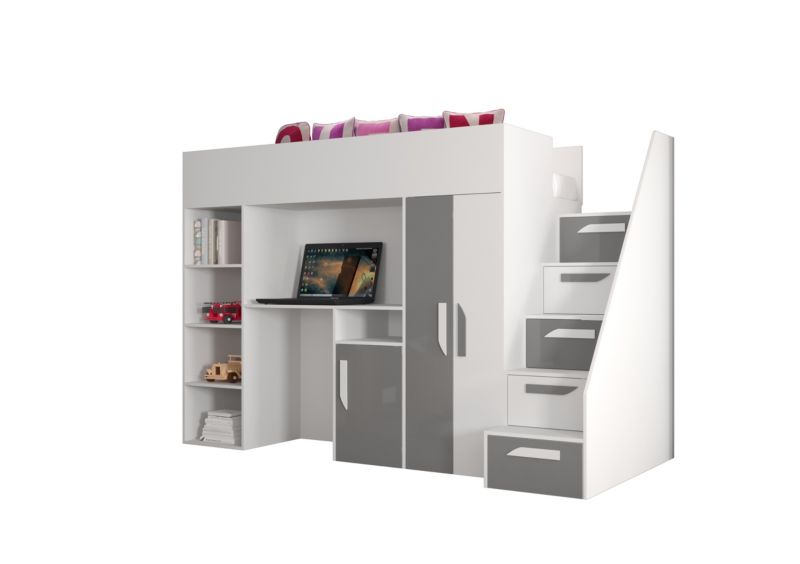Łóżko piętrowe Antresola Abiks PARTY 14 biały + szary 1 szt.