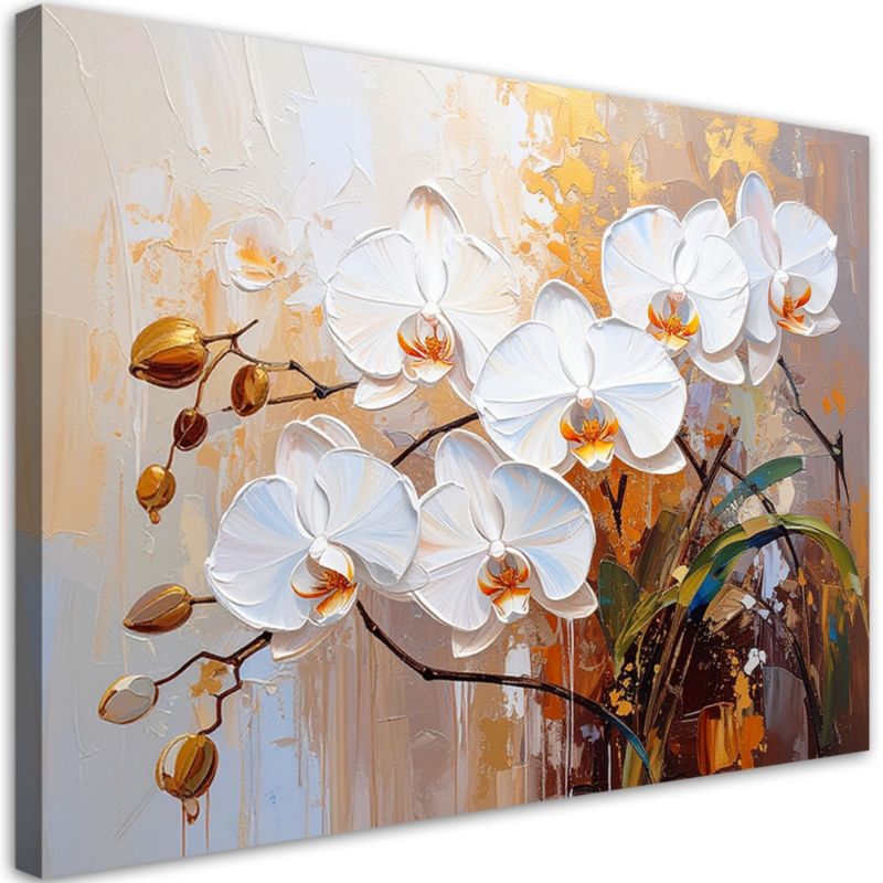 Obraz Feeby Białe Kwiaty Orchideii na abstrakcyjnym beżowym tle 100x70cm 1szt