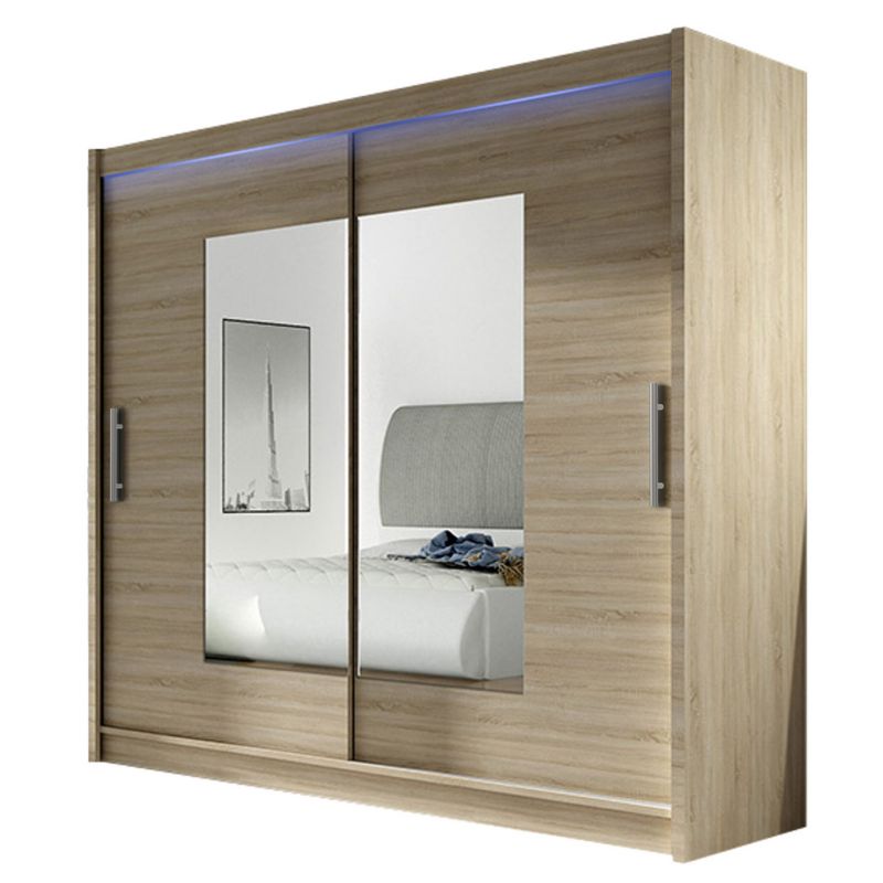 Szafa MIRJAN 24 z drzwiami przesuwnymi London VII z oświetleniem RGB dąb sonoma/lustro 1 szt.