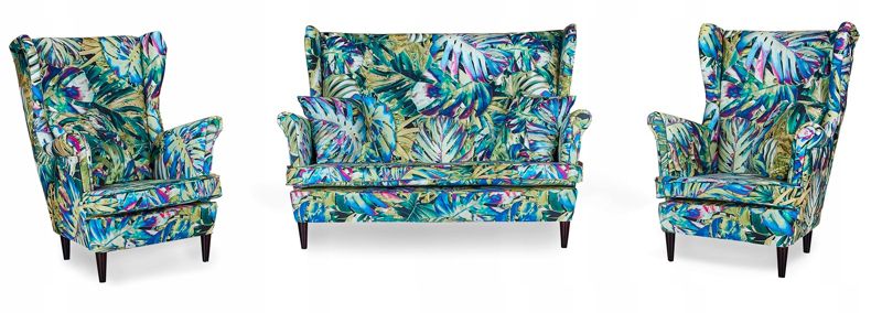 Zestaw wypoczynkowy uszak do salonu sofa fotele Family Meble Ari Print niebieski 1szt