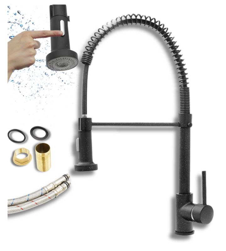 Bateria kuchenna Granitan luneo czarna nakrapiana wyciągana wylewka 1 szt