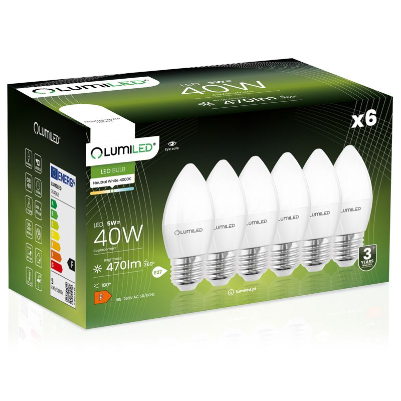 Żarówka LED LUMILED E27 B35 5W 470lm 4000K 180st 6 szt.