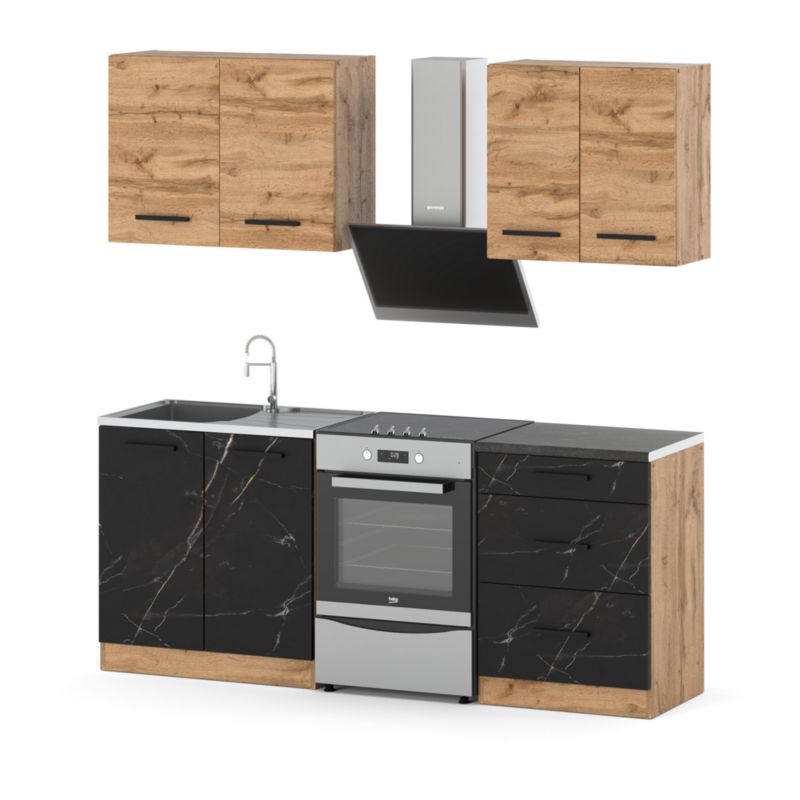 Zestaw Kuchenny Hurtownia-Mebli Z Blatem Kuchnia Mini Mokka 200cm Dąb Wotan Dąb Wotan/San Sebastian 200x47x145 cm 1szt.