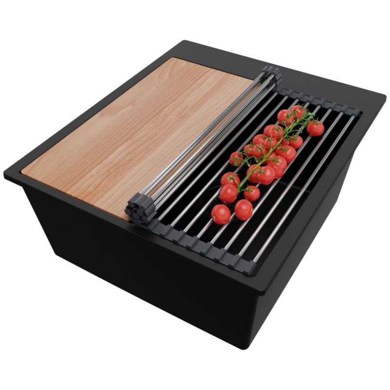 Zlewozmywak Oslo PRIMAGRAN Nablatowy 43x50cm do szafki od 45cm z Syfonem i Dodatkiem Cały Czarny 1 szt.