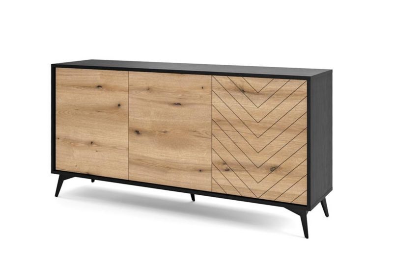Komoda trzydrzwiowa Bettso Diamond 154 cm do salonu dąb evoke czarny mat 1szt