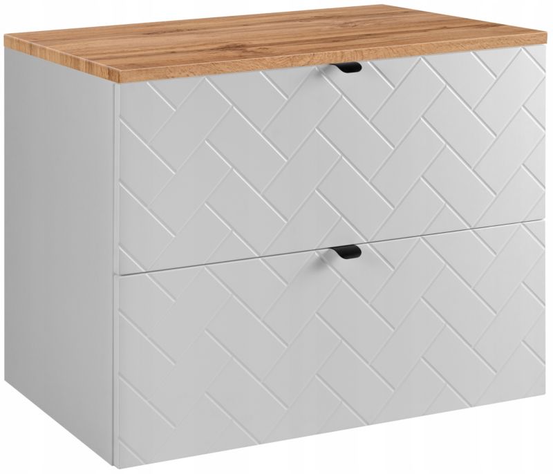 Szafka pod umywalkę Furnidea 80 cm biała wisząca z blatem dąb wotan frezowane szuflady Trend 1 szt.