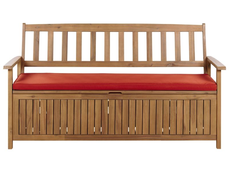 Ławka ogrodowa z poduchą Sovana Z miejscem do przechowywania Drewno akacjowe Czerwony 1 szt.