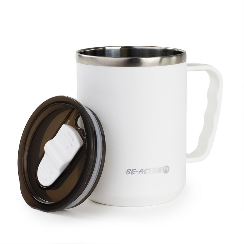 Kubek termiczny Be-active.pl termos z rączką na kawę herbatę biały 450ml 1szt