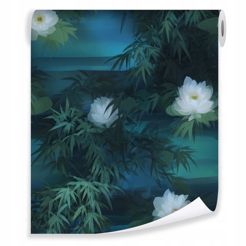 Tapeta WALLARENA Do Sypialni Salonu Na Flizelinie Kwiaty Akwarela Lilie Zielony 50x1000 cm T15781VE 1 szt.