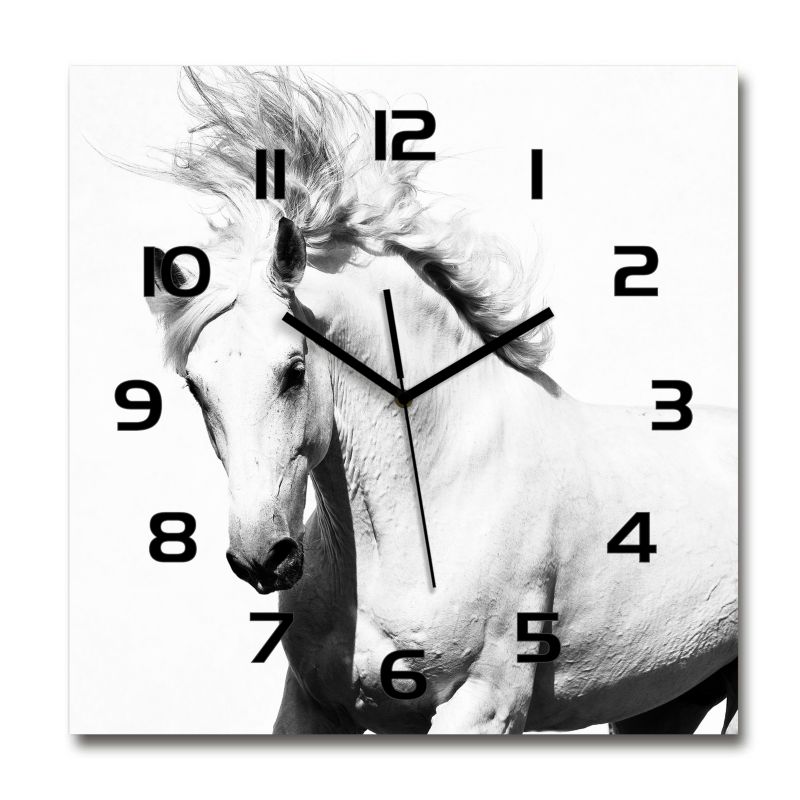 Zegar szklany Tulup Biały koń czarne wskazówki 30x30 cm cm cichy 1 szt.