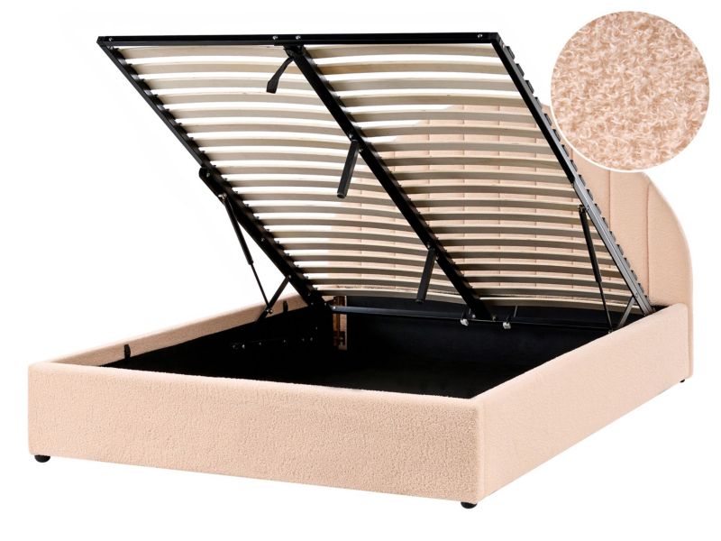 Łóżko z pojemnikiem Boucle Chadenet 140 x 200 cm Brzoskwiniowy 1 szt.