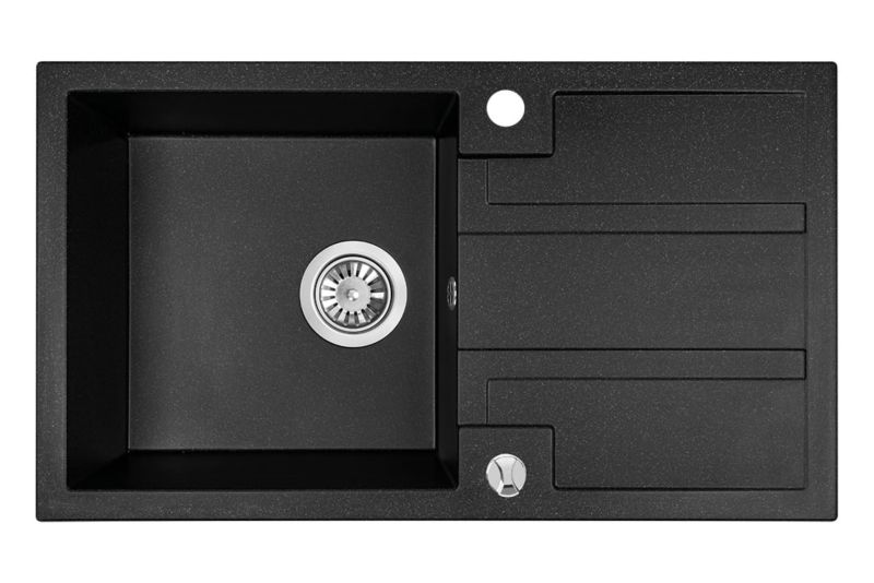 Zlewozmywak Laveo Barbados granitowy czarny 76x44 cm 1-komorowy z syfonem + ociekacza 1 szt.