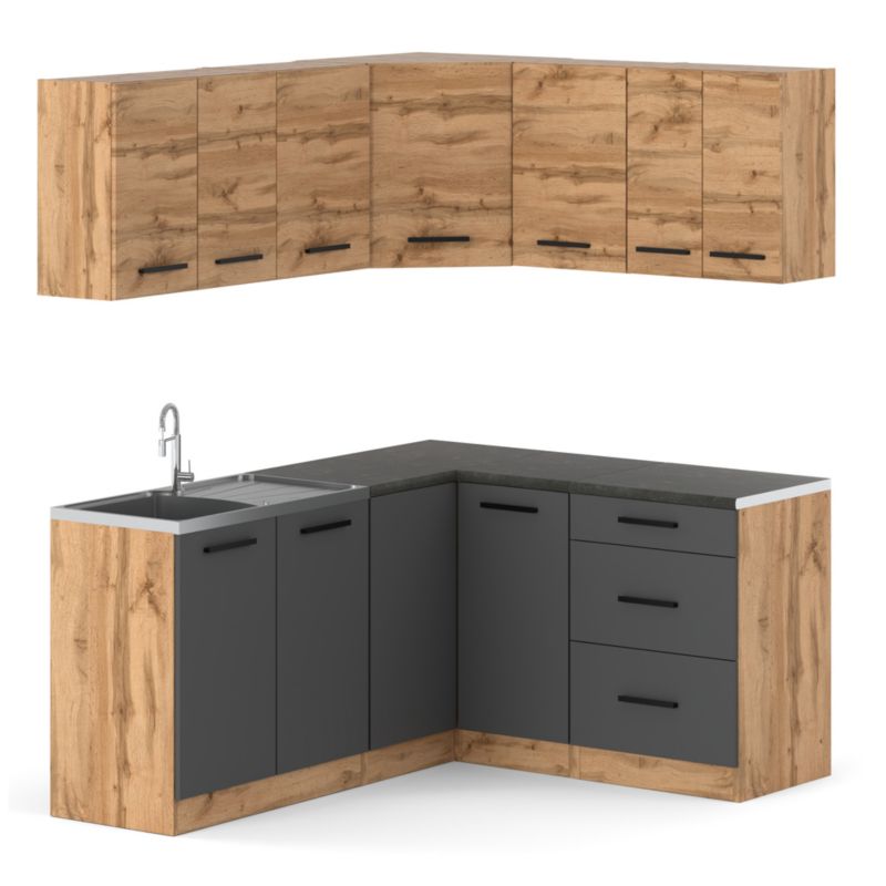 Zestaw Kuchenny Hurtownia-Mebli Z Blatem Kuchnia narożna Diana 320cm Dąb Wotan Dąb Wotan/Szary Mat 320x47x145 cm 1szt.