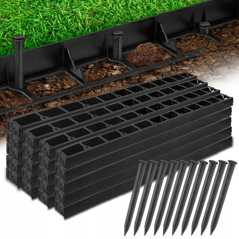 Obrzeże Trawnikowe Czarne Zestaw Texas 58 mm 160 mb + 480 Kotew 1szt.