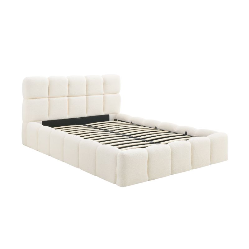 Łóżko Mebel Elite MURCJA 140x200 Tapicerowane Dwuosobowe Do Sypialni Baranek Krem 1 szt