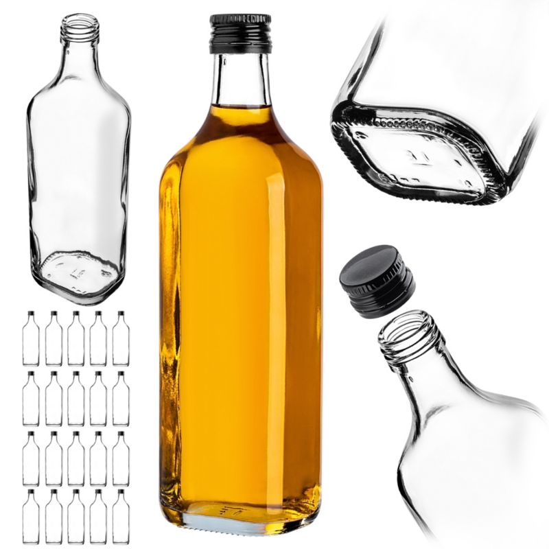 Butelka szklana KADAX na whisky z czarną zakrętką 500ml 20 szt.