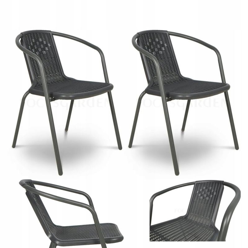 Zestaw Krzeseł Focus Garden Krzesło Ogrodowe Simple Grafit na Taras Metal Komplet 2 szt