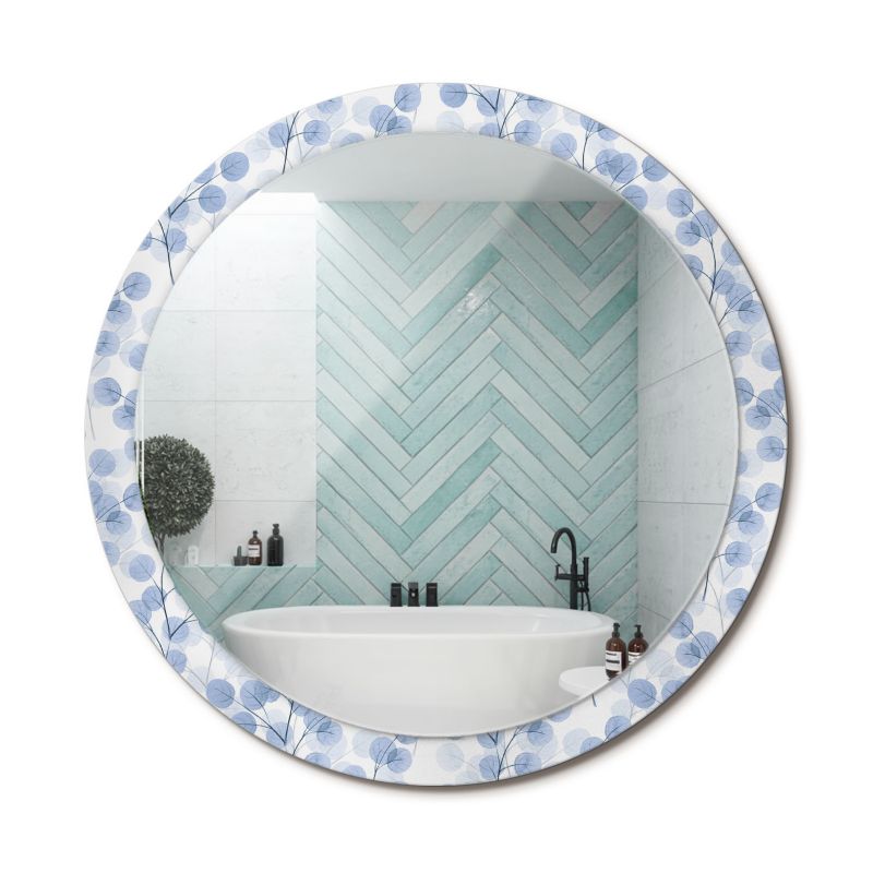 Lustro Okrągłe z Nadrukiem ArtPrintCave 100 cm Gałęzie Liście z Ozdobną Ramą Szklaną w Stylu Boho 1 szt.