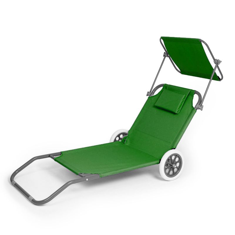 Leżak z daszkiem na kółkach Be-active.pl plażowy ogrodowy zielony 1szt