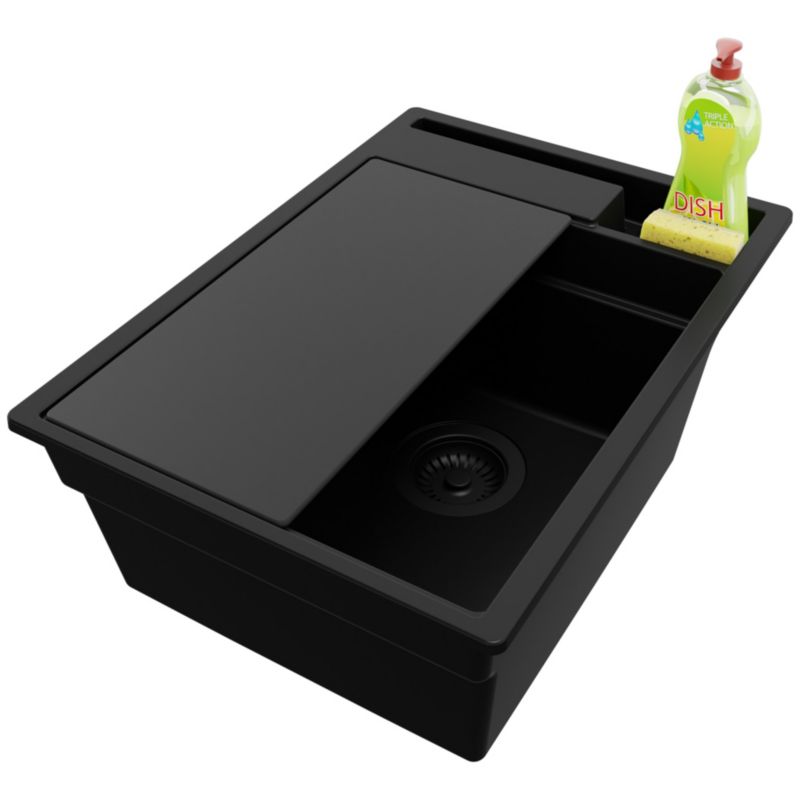 Zlewozmywak Oslo Pocket PRIMAGRAN Nablatowy 38x53cm do szafki od 40cm z Syfonem i Dodatkiem Cały Czarny 1 szt.