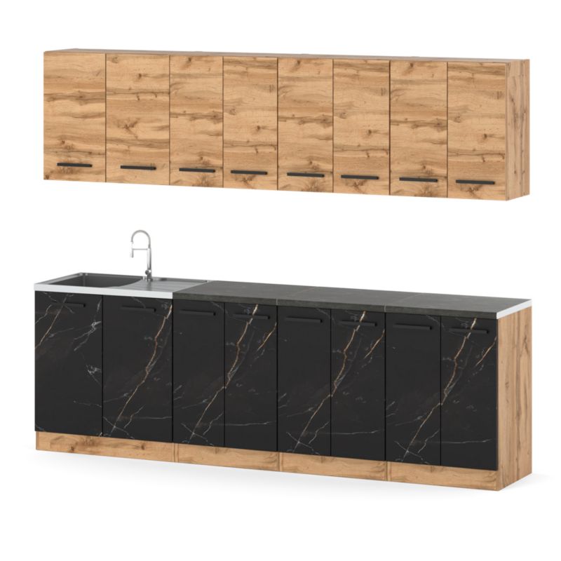 Zestaw Kuchenny Hurtownia-Mebli Z Blatem Kuchnia Vero 260cm Dąb Wotan Dąb Wotan/San Sebastian 260x47x145 cm 1szt.