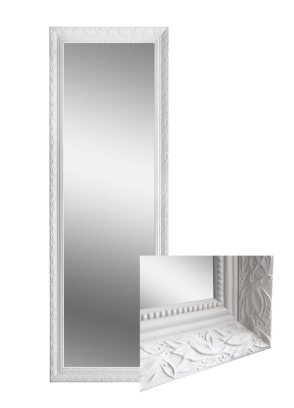 Lustro ścienne BD art. 150x50 cm z drewnianą ramą białe z ornamentem 1 szt.