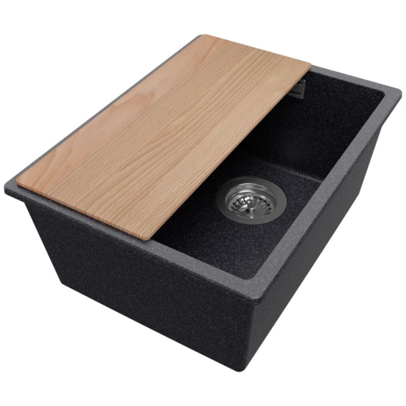 Zlewozmywak Londyn Slim PRIMAGRAN Nablatowy 36x47cm do szafki od 40cm z Syfonem i Dodatkiem Grafitowy 1 szt.