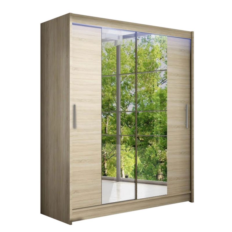 Szafa MIRJAN 24 z drzwiami przesuwnymi Presto II z oświetleniem RGB dąb sonoma/lustro 1 szt.