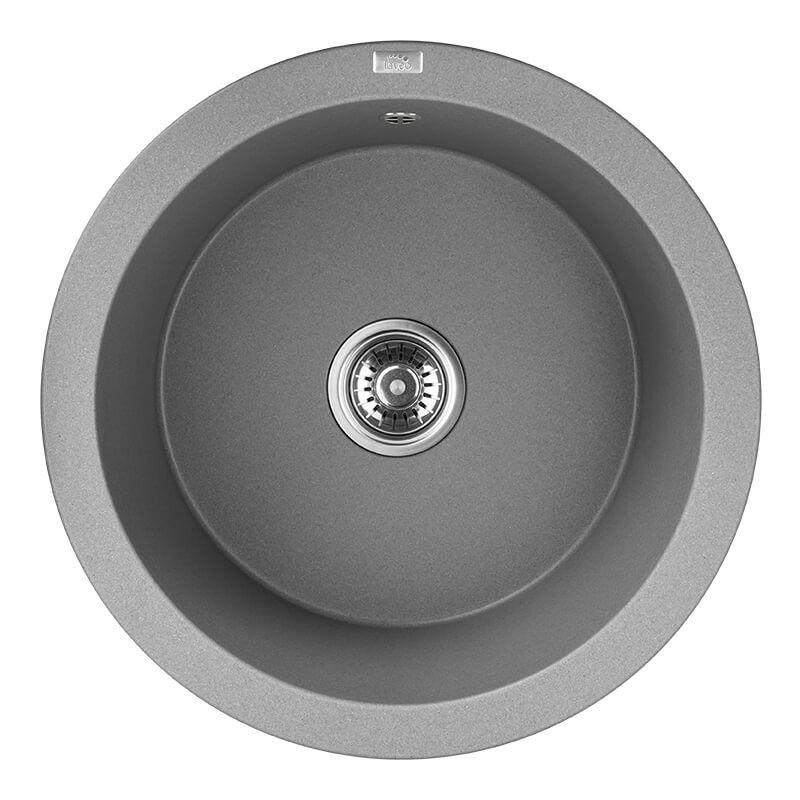 Zlewozmywak Granitowy, Laveo, Okrągły, Szary Dafne, C-51cm z syfonem, 1 szt.