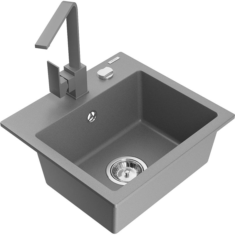 Zlewozmywak granitowy 1-komorowy Mexen Milo z baterią kuchenną Savita beżowy - 6505-69-672601-00 1 szt.