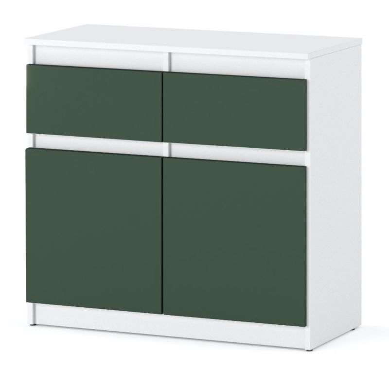 Komoda Hurtownia-Mebli Szuflady 2 Oleksa 2D2SZ 80cm Biały Mat Butelkowa Zieleń 80x35x75 cm 1szt.