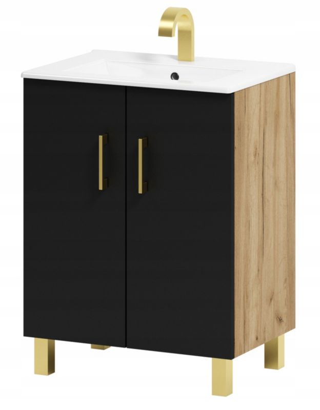 Szafka łazienkowa ADK Meble pod umywalkę Viki 60 czarny/dąb 1 szt.